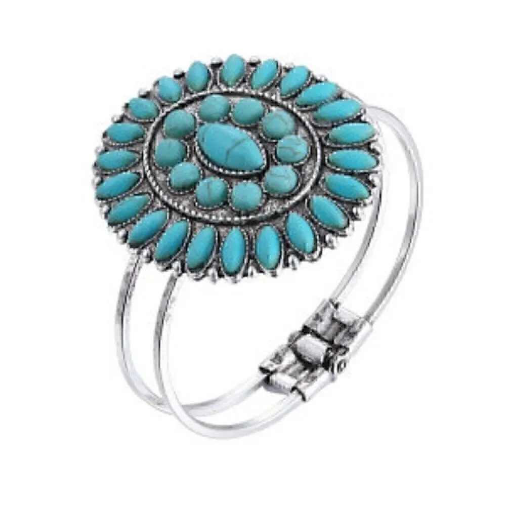 Turquoise Silver Plated Sunflower Cuff Bracelet